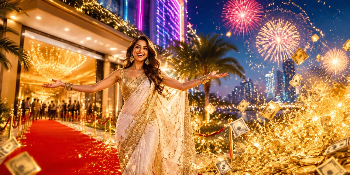 Indian woman in saree receiving cashback bonus on mobile